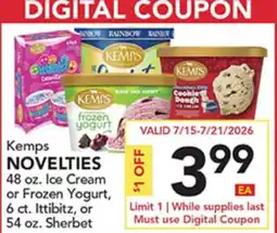 Pete's Fresh Market Kemps NOVELTIES Ice Cream or Frozen Yogurt, 6 ct Ittibitz, or Sherbet offer