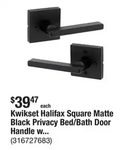 The Home Depot Kwikset Halifax Square Matte Black Privacy Bed/Bath Door Handle with Lock offer