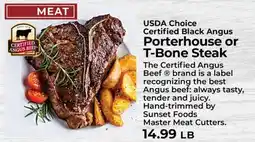 Sunset Foods USDA Choice Certified Black Angus Porterhouse or T-Bone Steak offer