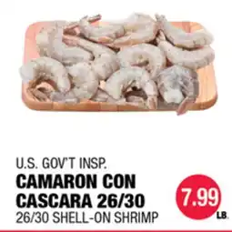 Carnicerias Jimenez U.S. GOVT INSP. CAMARON CON CASCARA 26/30 offer
