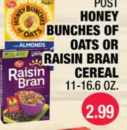 Carnicerias Jimenez POST HONEY BUNCHES OF OATS OR RAISIN BRAN CEREAL offer