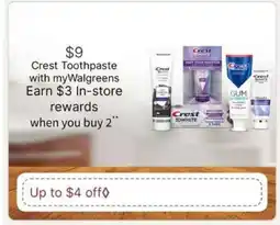 Walgreens Crest Toothpaste offer