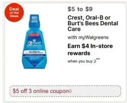 Walgreens Crest, Oral-B or Burt's Bees Dental Care offer