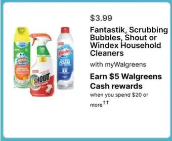 Walgreens Fantastik, Scrubbing Bubbles, Shout or Windex Household Cleaners offer