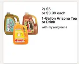 Walgreens 1-Gallon Arizona Tea or Drink offer