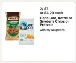 Walgreens Cape Cod, Kettle or Snyder's Chips or Pretzels offer
