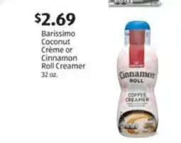 Aldi Barissimo Coconut Crème or Cinnamon Roll Creamer offer