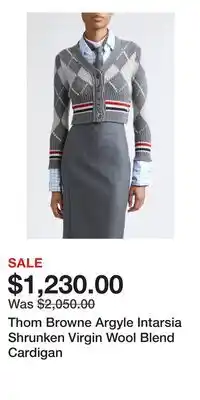 Nordstrom Thom Browne Argyle Intarsia Shrunken Virgin Wool Blend Cardigan offer