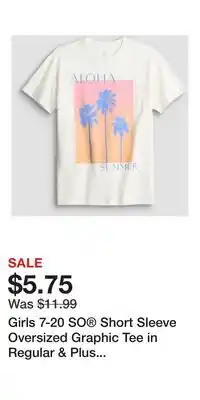 Kohl's Girls 7-20 SO Short Sleeve Oversized Graphic Tee in Regular & Plus Size offer