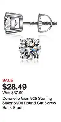 Kohl's Donatello Gian 925 Sterling Silver 5MM Round Cut Screw Back Studs offer