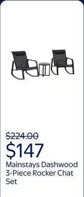 Walmart Mainstays Dashwood Steel 3-Piece Rocker Outdoor Chat Set, Black offer