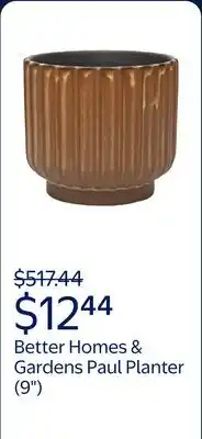 Walmart Better Homes & Gardens 9 inch Copper Paul Planter - Ribbed Ceramic Design with Drainage Hole offer