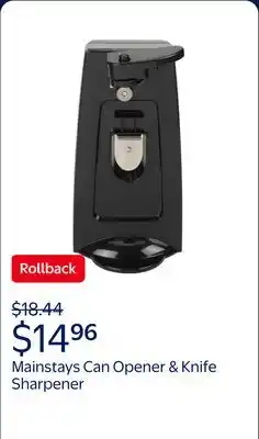 Walmart Mainstays Can Opener and Knife Sharpener, Bottle Opener with Removable Cutting Lever Black offer