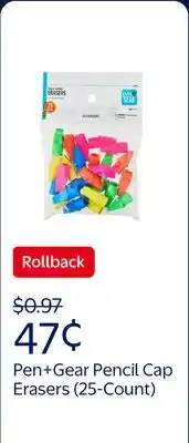 Walmart Pen+Gear Pencil Cap Erasers, 25 Count – Assorted Colors, Smudge-Free, Fits #2 Pencils offer