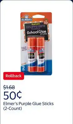 Walmart Elmer's Disappearing Purple School Glue Sticks, Washable, 2 Count offer