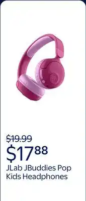 Walmart JLab JBuddies Pop Wireless Kids Headphones, 2 in 1 Wireless + Wired, Volume Safe, Pink offer