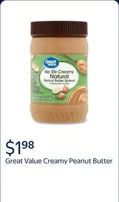 Walmart Great Value Natural No Stir Creamy Peanut Butter, 16 oz offer