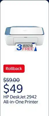 Walmart HP DeskJet 2942 Wireless All-in-One Color Inkjet Printer, 3 Months Free Instant Ink, Retro Sky Blue offer