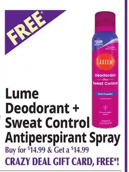 Ocean State Job Lot Lume Deodorant + Sweat Control Antiperspirant Spray offer