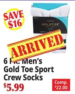 Ocean State Job Lot 6 Pk. Men's Gold Toe Sport Crew Socks offer