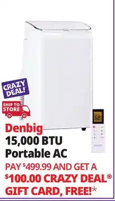 Ocean State Job Lot DENBIG 15 000 BTU ASHRAE Portable Air Conditioner White offer
