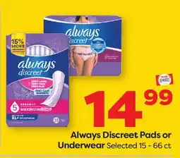 Weis Markets Always Discreet Pads or Underwear offer