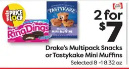 Weis Markets Drake's Multipack Snacks or Tastykake Mini Muffins offer