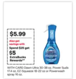 CVS Dawn Ultra 30-38 oz., Power Suds 17.4 oz., EZ-Squeeze 18-22 oz. or Powerwash spray 16 oz offer