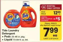 ACME Tide Laundry Detergent • Pods 25-49 ct. pkg. • Liquid 73-84 fl. oz. btl offer