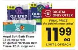 ACME Angel Soft Bath Tissue 16 ct. mega rolls or Quilted Northern Bath Tissue 12 ct. mega rolls offer