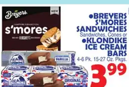 Bravo Supermarkets BREYERS S'MORES SANDWICHES Cones or KLONDIKE ICE CREAM BARS offer