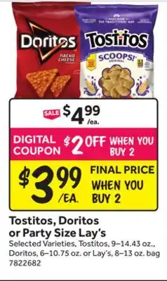 Stop&Shop Tostitos, Doritos or Party Size Lay's offer