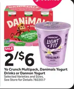 Stop&Shop Yo Crunch Multipack, Danimals Yogurt Drinks or Dannon Yogurt offer