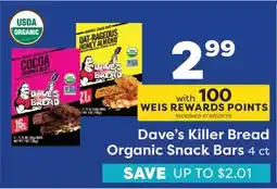 Weis Markets Dave's Killer Bread Organic Snack Bars offer
