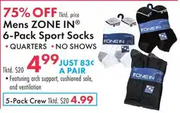 Boscov's Mens ZONE IN 6-Pack Sport Socks offer