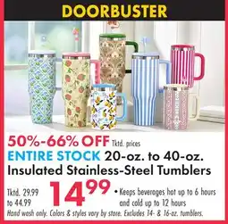 Boscov's ENTIRE STOCK 20-oz. to 40-oz. Insulated Stainless-Steel Tumblers offer