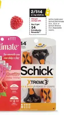 CVS Schick/Skintimate 4 ct., 12 ct. or Schick Xtreme 3 ct. disposable razors offer