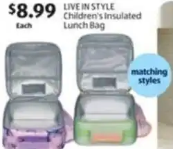 Aldi Live in style children's insulated lunch bag offer