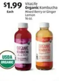 Aldi Vitalife organic kombucha mixed berry or ginger lemon offer