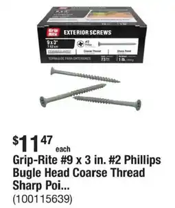 The Home Depot Grip-rite 9 x 3 in. #2 phillips bugle head coarse thread sharp poi offer
