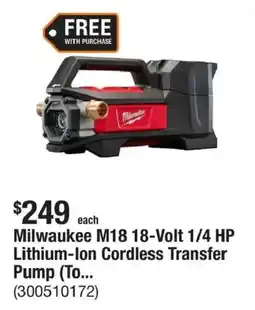 The Home Depot Milwaukee m18 18-volt 1/4 hp lithium-ion cordless transfer pump offer