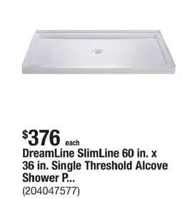 The Home Depot Dreamline slimline 60 in. x 36 in. single threshold alcove shower p offer