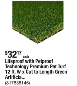 The Home Depot Lifeproof with Petproof Technology Premium Pet Turf 12 ft. W x Cut to Length Green Artificia offer