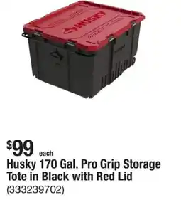 The Home Depot Husky 170 gal. pro grip storage tote in black with red lid offer