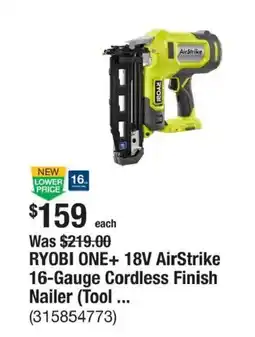 The Home Depot Ryobi one+ 18v airstrike 16-gauge cordless finish nailer offer