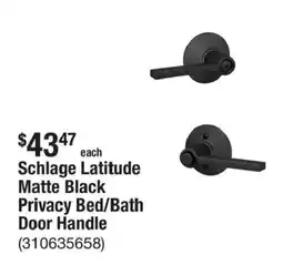 The Home Depot Schlage Latitude Matte Black Privacy Bed/Bath Door Handle offer