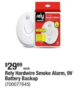 The Home Depot Rely hardwire smoke alarm, 9v battery backup offer