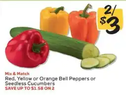 Winn Dixie Red, Yellow or Orange Bell Peppers or Seedless Cucumbers offer