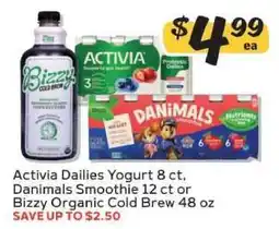 Winn Dixie Activia Dailies Yogurt 8 ct, Danimals Smoothie 12 ct or Bizzy Organic Cold Brew 48 oz offer
