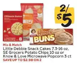 Winn Dixie Little Debbie Snack Cakes, SE Grocers Potato Chips, Know & Love Microwave Popcorn offer